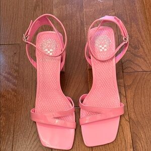 Vince Camuto Pink Ankle-Strap Square-Toe Heels